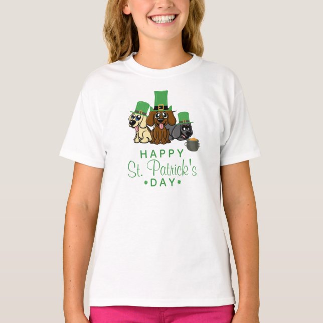 Söta St. Patricks Day Hundar Tomtehattar Valp T Shirt (Framsida)