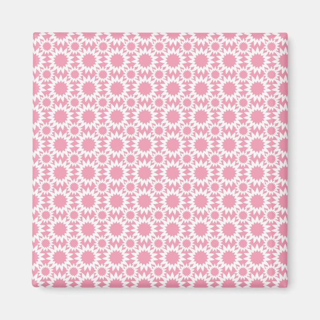 Söta stjärnblommor mönster rosa och vit magnet (Framsidan)