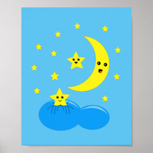 Söta stjärnor och måne på himlen ! poster