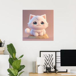 Söta Stora Ögon Fluffiga Vita Kattungar Poster