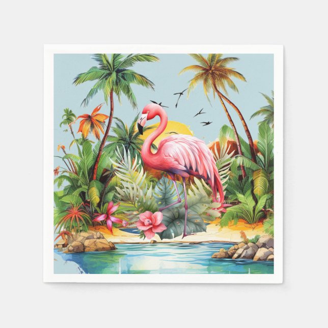 Söta strand rosa flamingo älskare pappersservett (Framsidan)