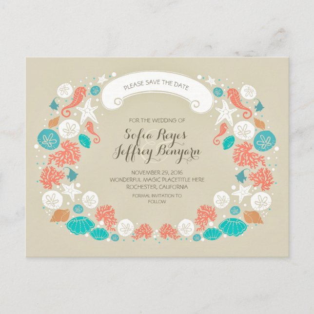 Söta strandbröllop Spara datum vykort (Framsida)