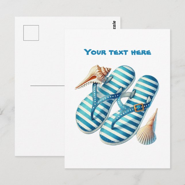 Söta strandtofflor vykort (Fram/baksida)