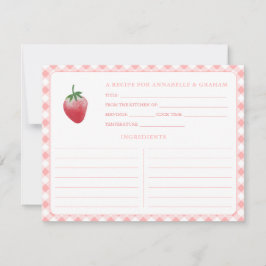 Söta Strawberry Gingham Bröllopsdusch Receptkort Inbjudningar