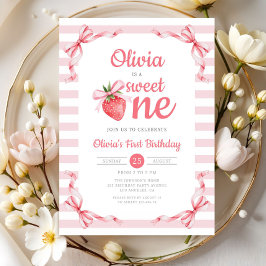 Söta Strawberry Girl 1-årsdag Inbjudningar