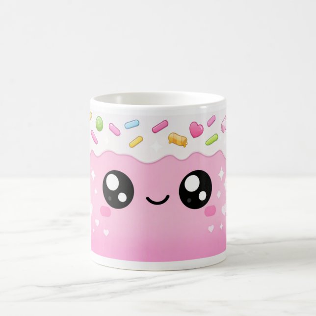 Söta strössel & leende ansiktsdesign/Rosa & Vit  Kaffemugg (Center)