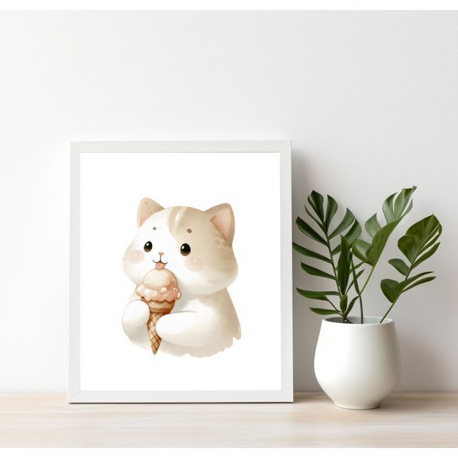 Söta stunder Söt kattunge med glasskon Poster (Skapare uppladdad)