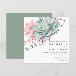 Söta Succulents Rosa Grönt bröllopsinbjudan Inbjudningar