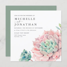 Söta Succulents Rosa Grönt bröllopsinbjudan Inbjudningar