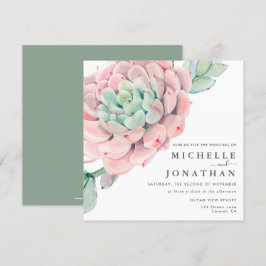 Söta Succulents Rosa Grönt bröllopsinbjudan Inbjudningar