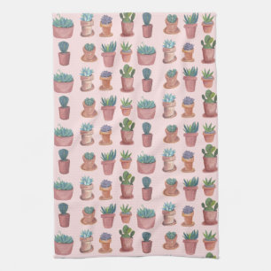 Söta suckulatorer cacti vattencolor kökshandduk
