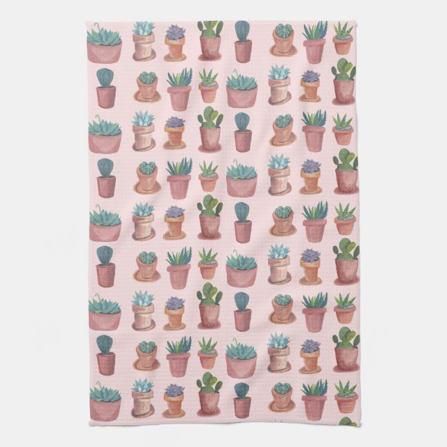 Söta suckulatorer cacti vattencolor kökshandduk (Vertikal)