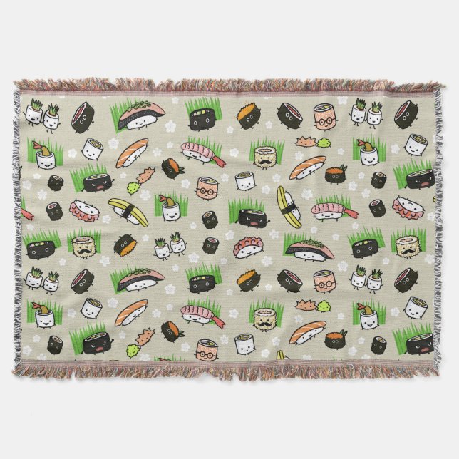 Söta Sushi-figurer Mönster | Kawaii Sushi Mysfilt (Framsidan)