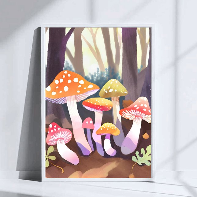 Söta Svampar | Akvariefärgad SkogsKonst Poster (Skapare uppladdad)