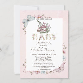 Söta svampar fjärilar Rosa baby shower Inbjudningar