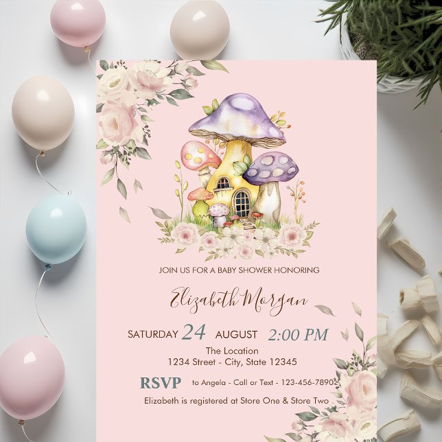 Söta Svampblommor Baby Shower  Inbjudningar (Skapare uppladdad)