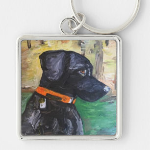 Söta svart lab Keychain vid Willowcatdesigns Fyrkantig Silverfärgad Nyckelring