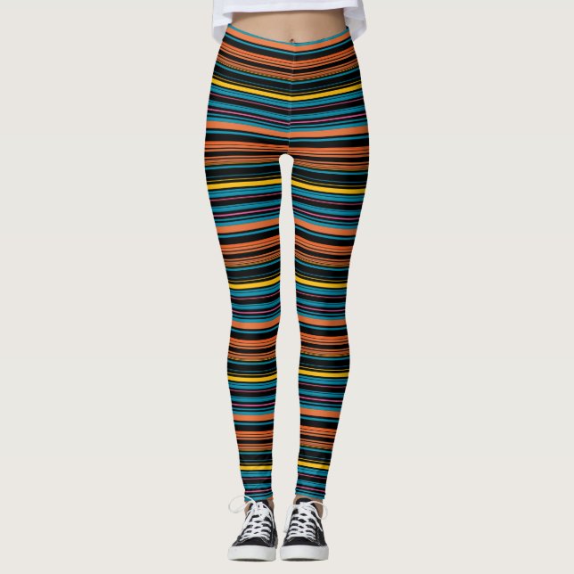Söta svarta blåa ränder leggings (Framsida)