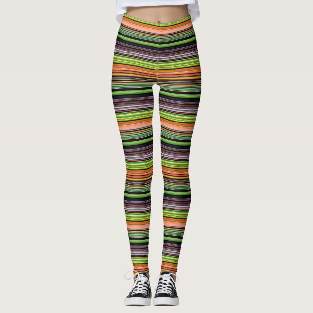 Söta svarta färgglada ränder leggings (Framsida)