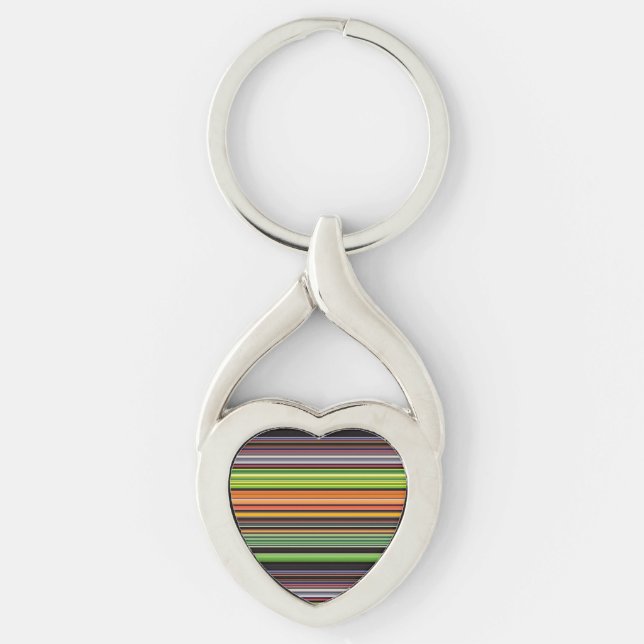 Söta svarta färgglada ränder twisted heart silverfärgad nyckelring (Framsidan)