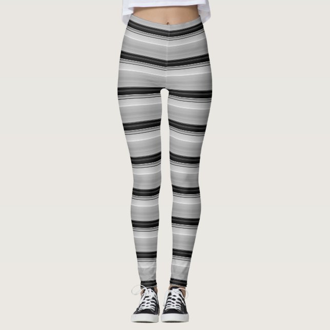 Söta svarta gråa ränder leggings (Framsida)