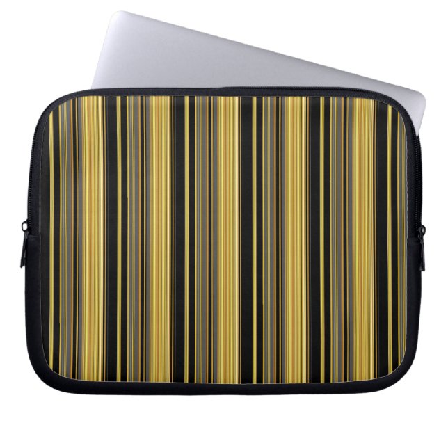 Söta svarta gyllene ränder laptop fodral (Framsidan)