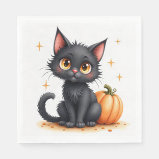 Söta svarta Halloween-kattservetter Pappersservett