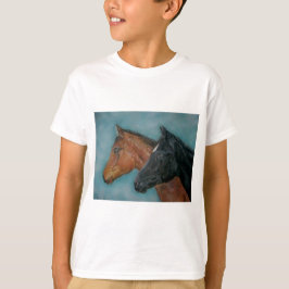 Söta, svarta, kastanjepalthästar, bruna, kotpelare tee shirt