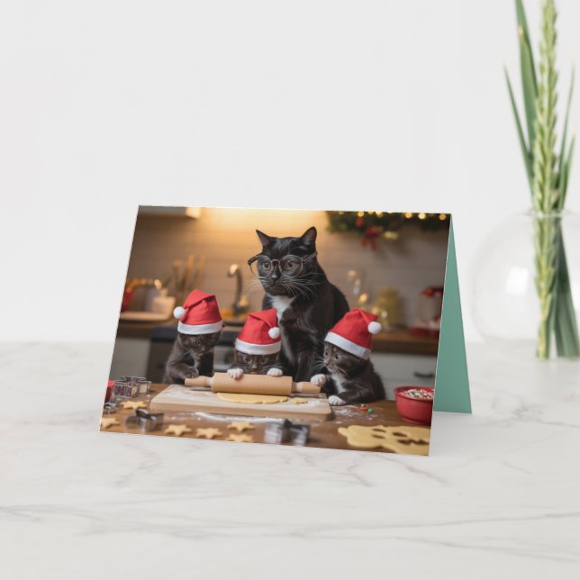 Söta svarta katt julbakelser kort (Framsida)