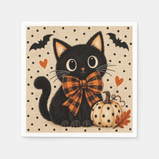 Söta Svarta Katt Pumpa Halloween Fest Servetter
