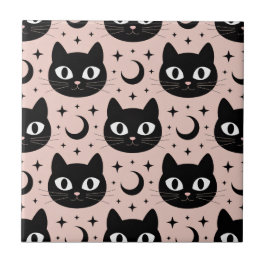 Söta svarta katter & Celestial Halloween Kakelplatta