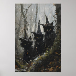 Söta svarta katter i häxhattar Mörk Cottagecore Poster