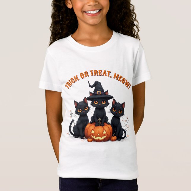 Söta svarta katter i pumpafält Halloween 🎃 T Shirt (Framsida)