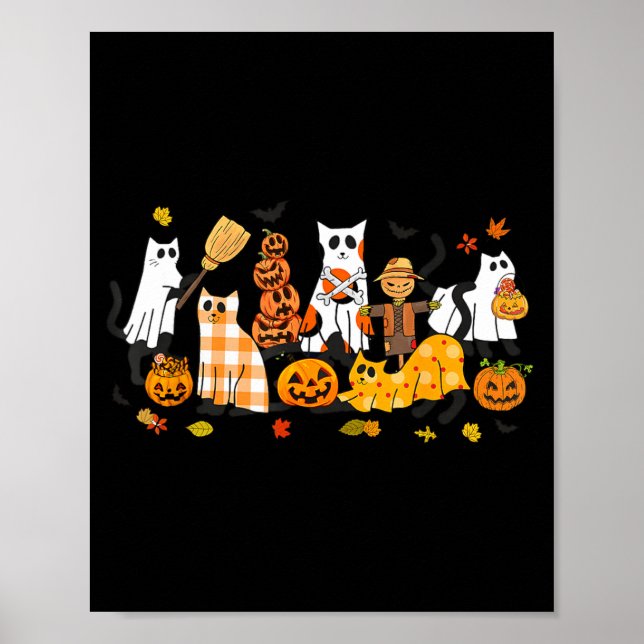 Söta svarta katter spök Halloween pumpa kattälskar Poster (Framsidan)