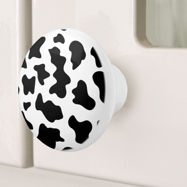Söta svarta och vita mjölkkor knopp (cute black and white farm dairy cow print ceramic knob)