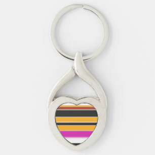 Söta svarta orangea ränder twisted heart silverfärgad nyckelring