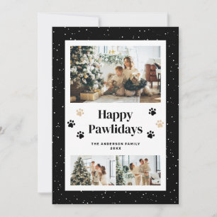 Söta svarta tassavtryck Snö Foto Glad Pawlidays Julkort
