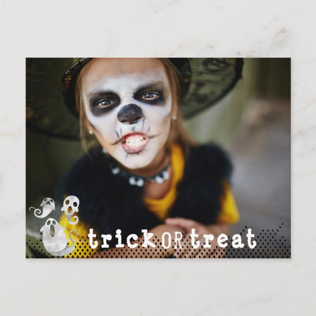 Söta svarta & vita akvarellspöken Halloween Meddelande Vykort (Framsida)