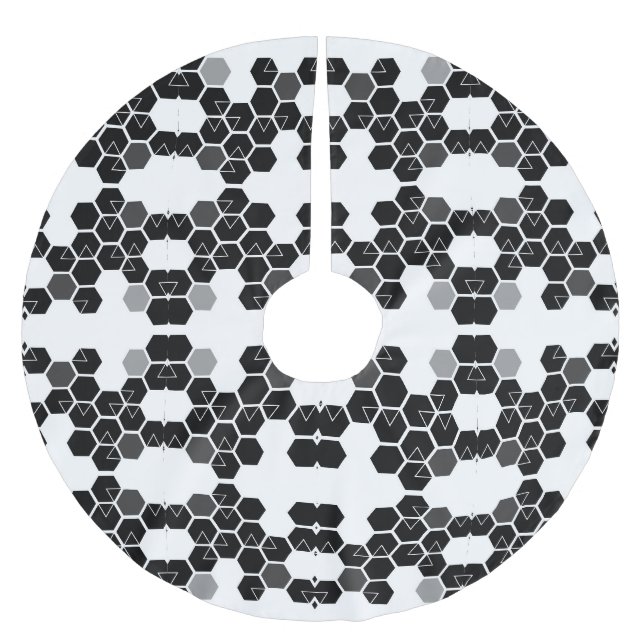 Söta svarta vita hex-data-mönster julgransmatta borstad polyester (Framsidan)