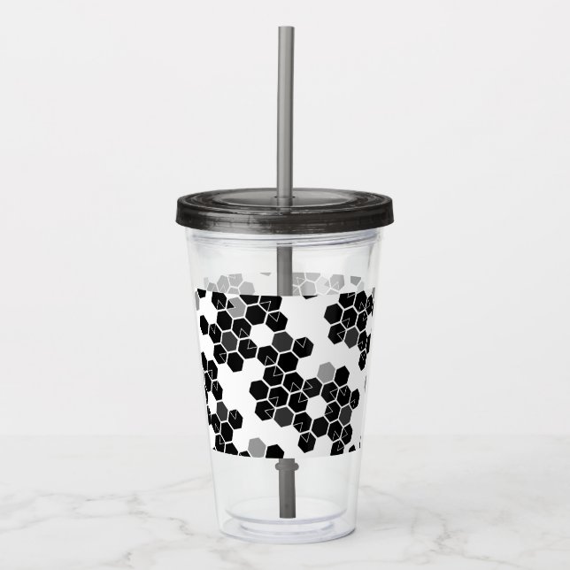 Söta svarta vita hex-data-mönster take away mugg (Framsida)