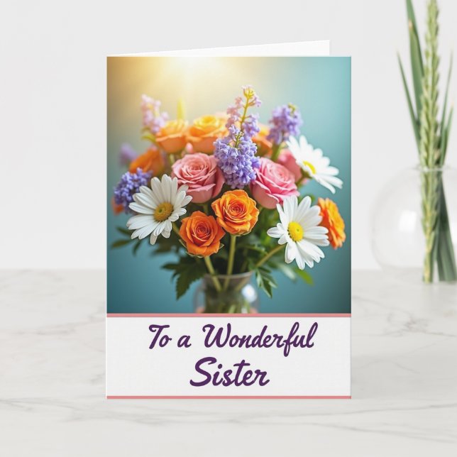 Söta syster Morsdags blomkort Kort (Framsida)