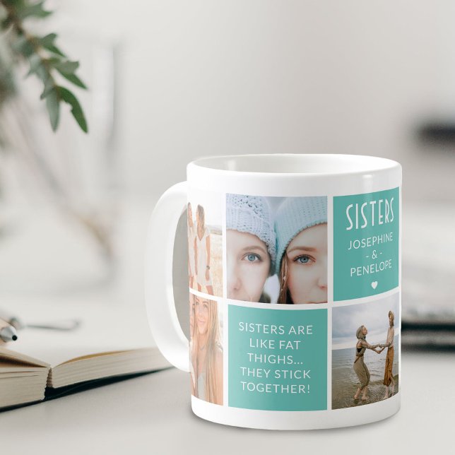 Söta Systrar Foto Kollage och Citat Block Kaffemugg (Skapare uppladdad)
