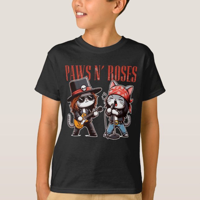 Söta tassar 'N Rosor Rolig Klipp Katt Son Present T Shirt (Framsida)