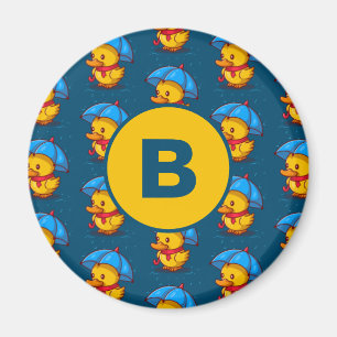 Söta tecknade ankor under paraplyer Monogram Magnet