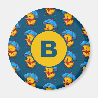 Söta tecknade ankor under paraplyer Monogram Magnet