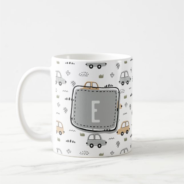 Söta tecknade bilar Personlig monogram  Kaffemugg (Vänster)