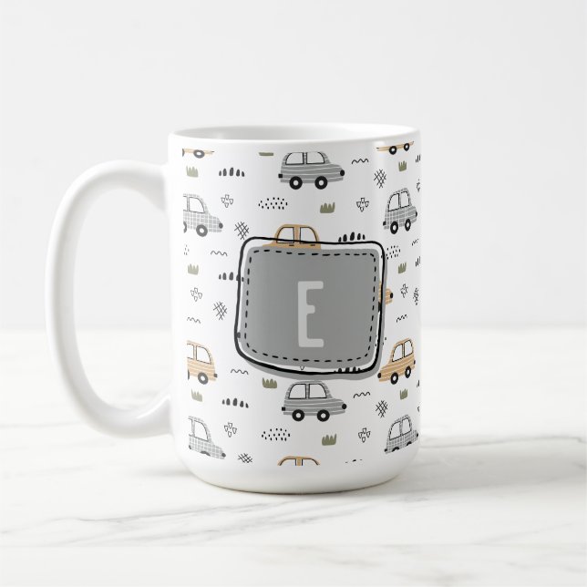 Söta tecknade bilar Personlig monogram  Kaffemugg (Vänster)