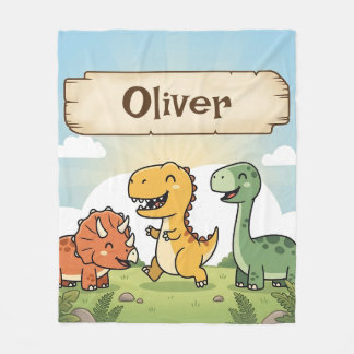 Söta tecknade dinosaurievänner fleecefilt