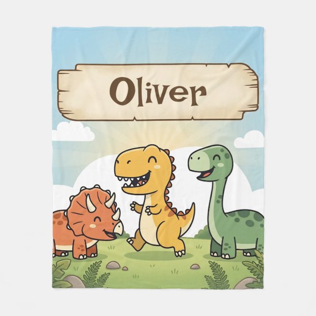 Söta tecknade dinosaurievänner fleecefilt (Framsidan)