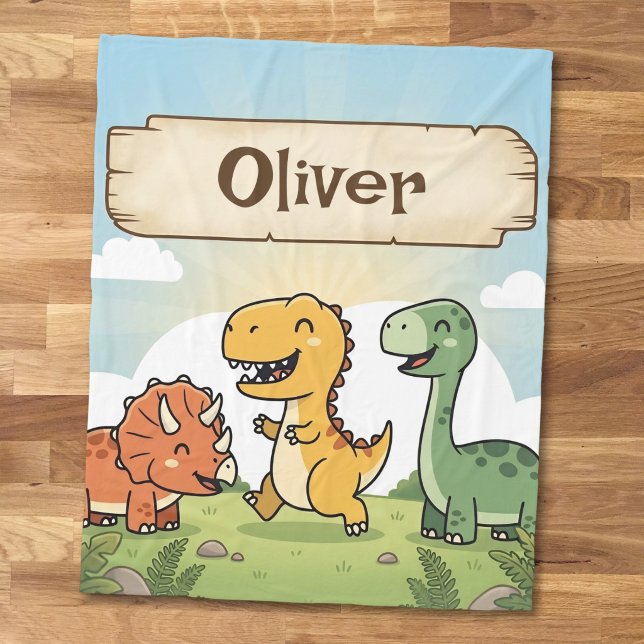 Söta tecknade dinosaurievänner fleecefilt (Skapare uppladdad)